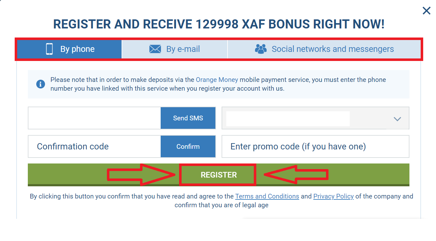 1xBet registration In one click