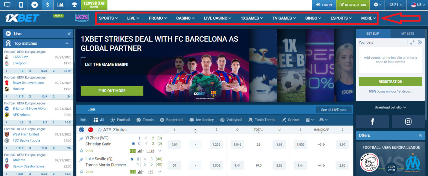 1xBet online offer for betting